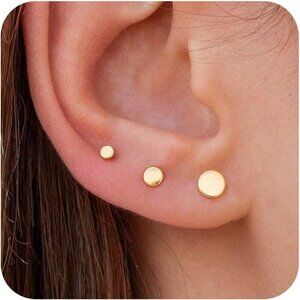 3 Pairs 14k Gold Stud Earrings for Women Hypoallergenic 925 Sterling Silver Post
